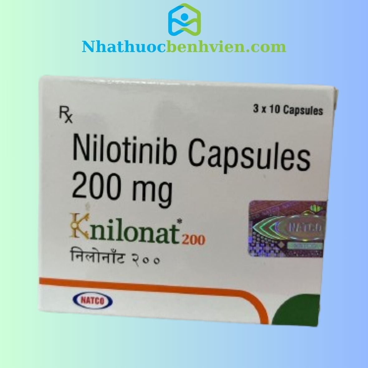 Knilonat 200 ( Nilotinib 200mg ) NATCO hộp 10 viên - Điều trị ung thư Bạch cầu dòng tủy