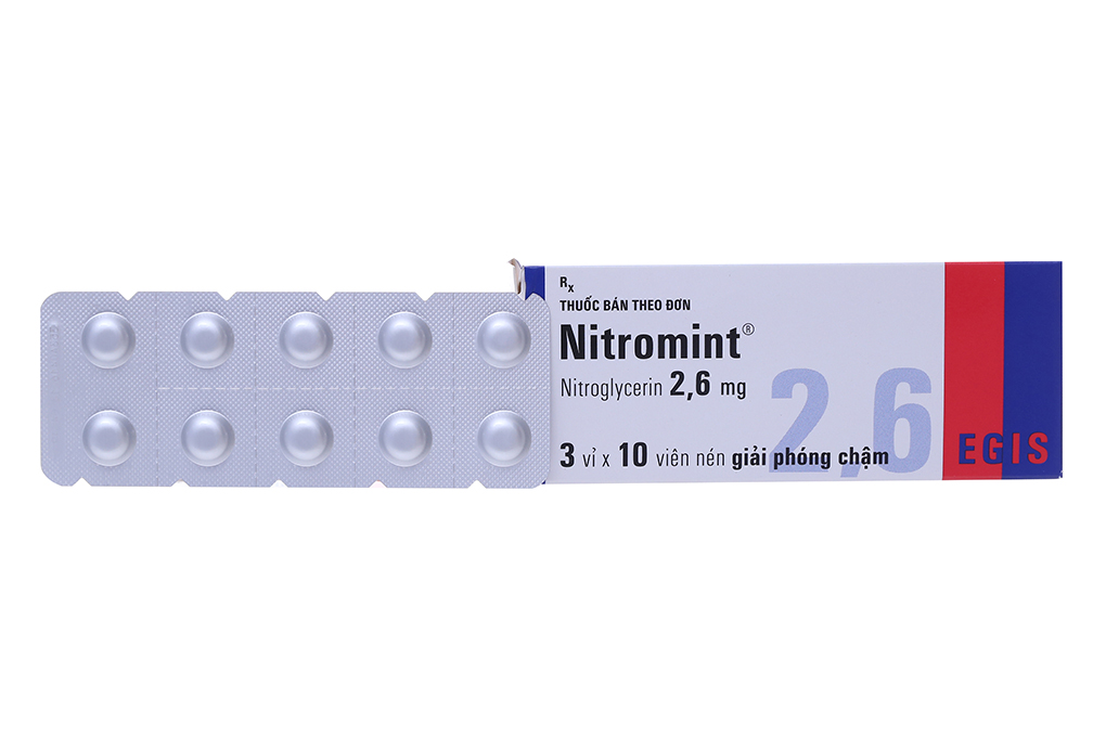 Nitromint 2.6mg trị đau thắt ngực, suy tim (3 vỉ x 10 viên)