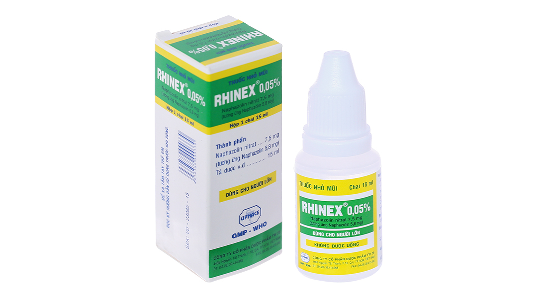 Thuốc nhỏ mũi Rhinex 0.05% giảm triệu chứng, sung huyết trong viêm mũi chai 15ml