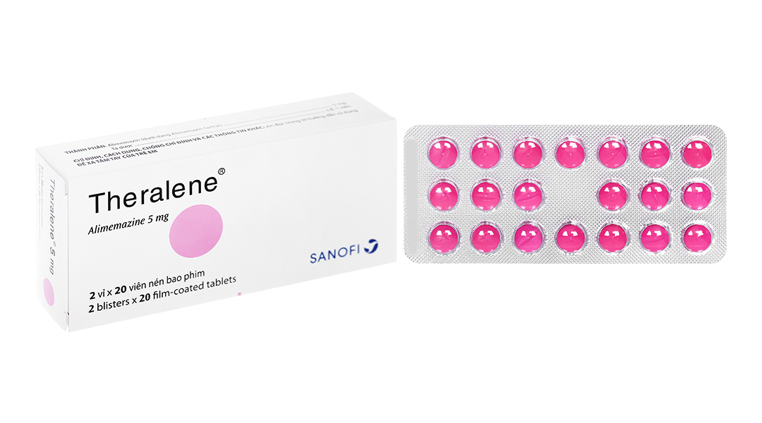 Theralene 5mg trị thỉnh thoảng mất ngủ hoặc triệu chứng dị ứng (2 vỉ x 20 viên)
