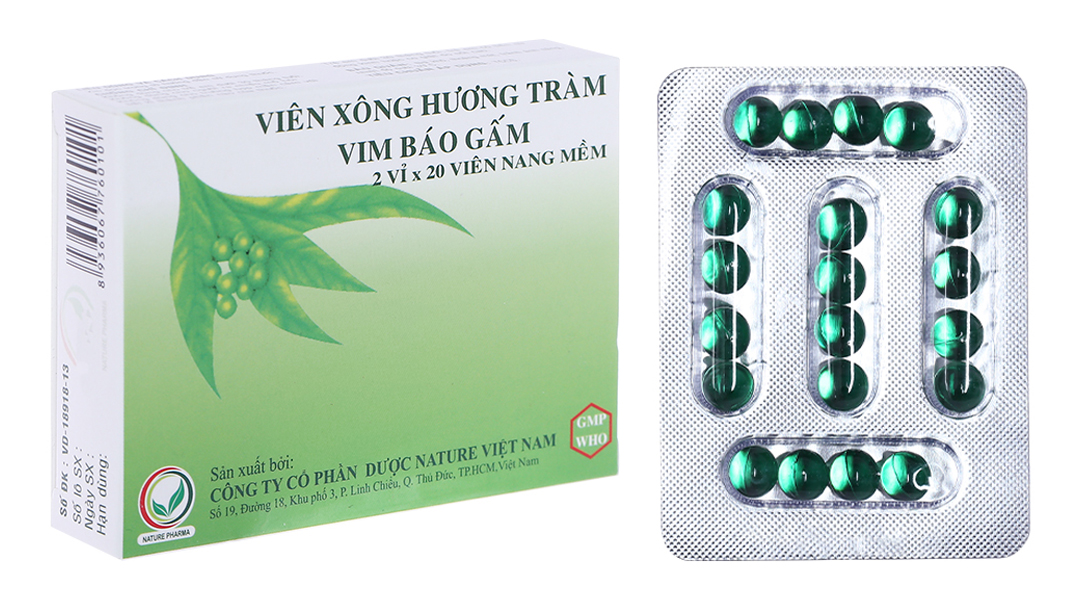 Viên xông Hương Tràm Vim Báo Gấm trị cảm cúm, sát trùng mũi, họng (2 vỉ x 20 viên)