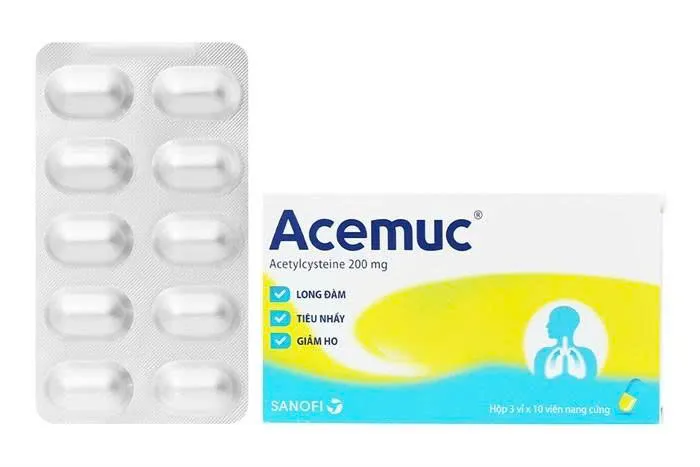 Acemuc 200mg Sanofi (H/30v) - Thuốc Long Đờm Viên Nang Acetylcysteine Tiện Lợi Hiệu Quả