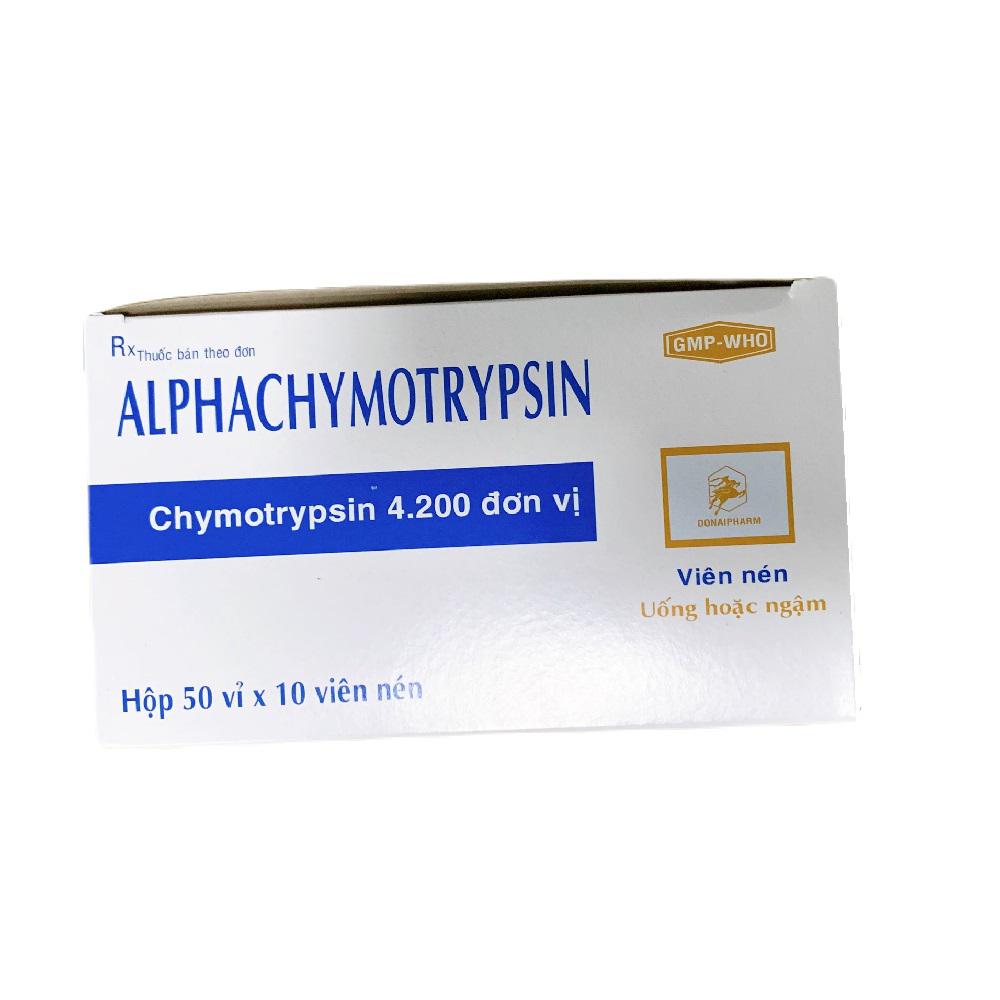 Alphachymotrypsin 4200 điều trị viêm và phù nề - Hộp 50 vỉ x 10 viên - DonaiPharma
