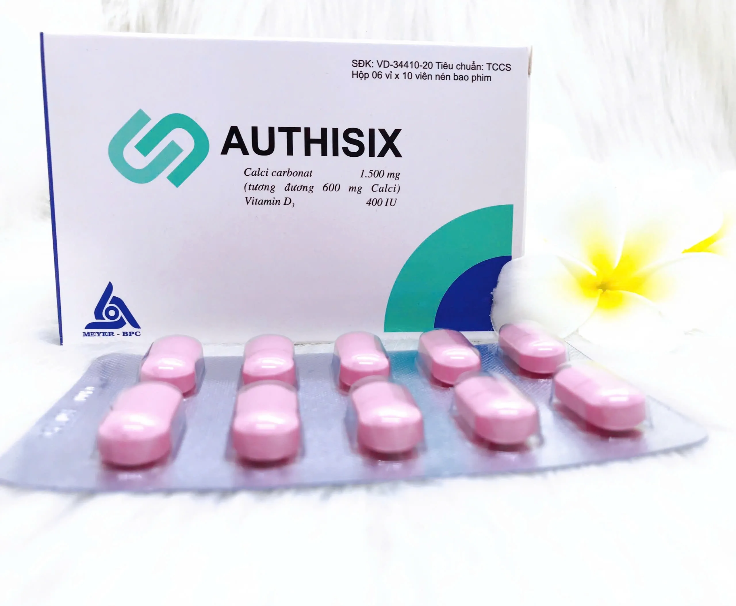 Authisix Meyer (H/60v) - Thuốc giúp ngăn ngừa tình trạng thiếu hụt canxi và vitamin D3 (6 vỉ x 10 viên)