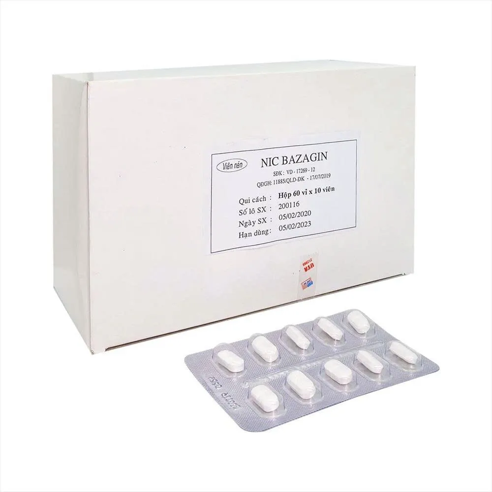 Bazagin Nic (H/600v) - Viên uống Paracetamol 325 mg + Caffein 10 mg hỗ trợ giảm đau & hạ sốt