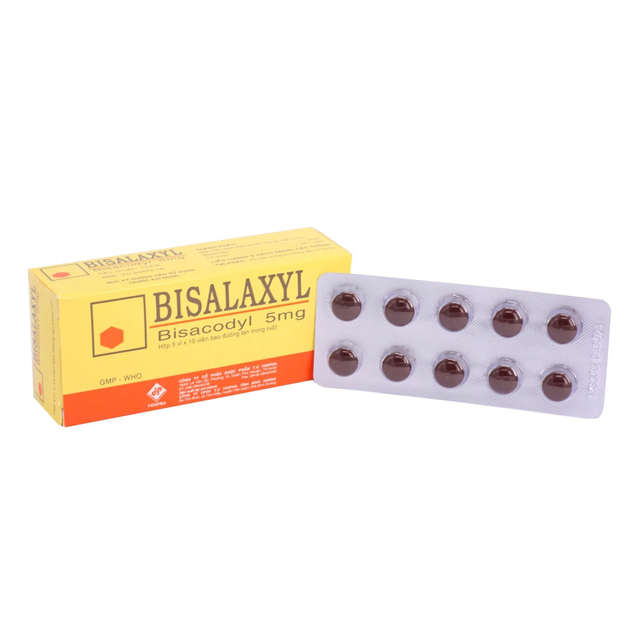 Bisalaxyl 5mg Vidi (H/50v) – Viên nén nhuận tràng, kích thích nhu động ruột, cải thiện táo bón nhanh chóng