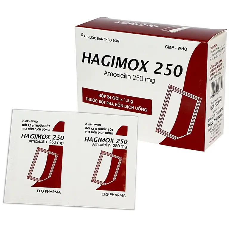 Bột Hagimox 250 DHG điều trị nhiễm khuẩn (24 gói)