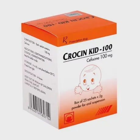 Bột pha uống Crocin 100mg Kid kháng sinh điều trị nhiễm khuẩn (hộp 25 gói)