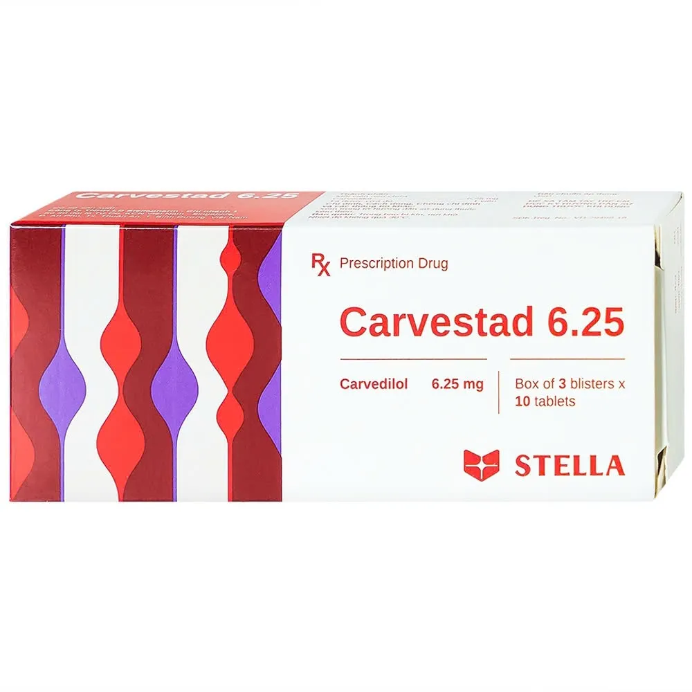Carvestad 6,25 mg Stella (Hộp 30 viên) – Hỗ trợ điều trị tăng huyết áp &amp; bảo vệ tim mạch