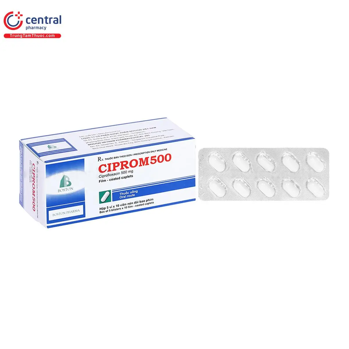 Ciprom 500 Boston điều trị nhiễm khuẩn bệnh viện nặng, nhiễm trùng mắt, bệnh than, viêm ruột vi khuẩn nặng, viêm tuyến tiền liệt.