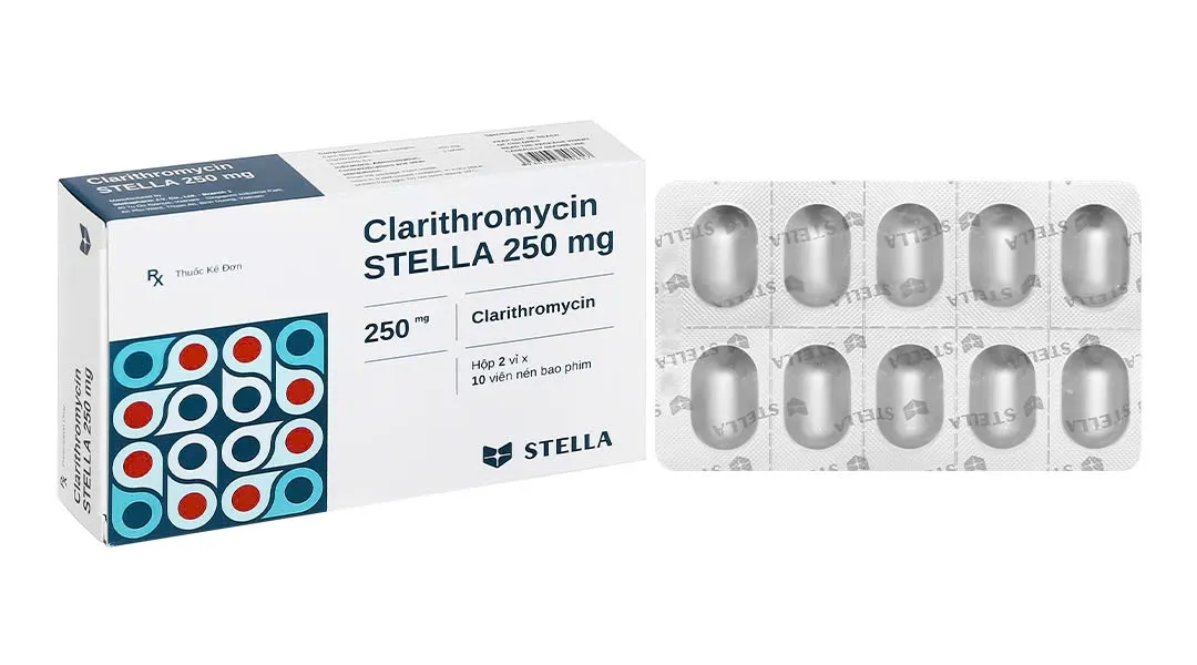 Clarithromycin 250mg Stella (H/20v) – Kháng sinh trị nhiễm khuẩn hô hấp, tai mũi họng, da