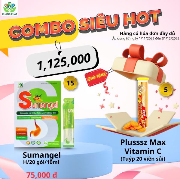 COMBO SIÊU HOT Gel dạ dày Sumangel và Viên sủi Plusssz Max Vitamin C