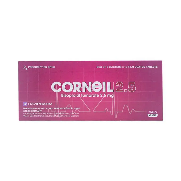 Corneil 2,5mg Davipharm (H/60v)  – Ổn định huyết áp, hỗ trợ suy tim &amp; giảm đau thắt ngực