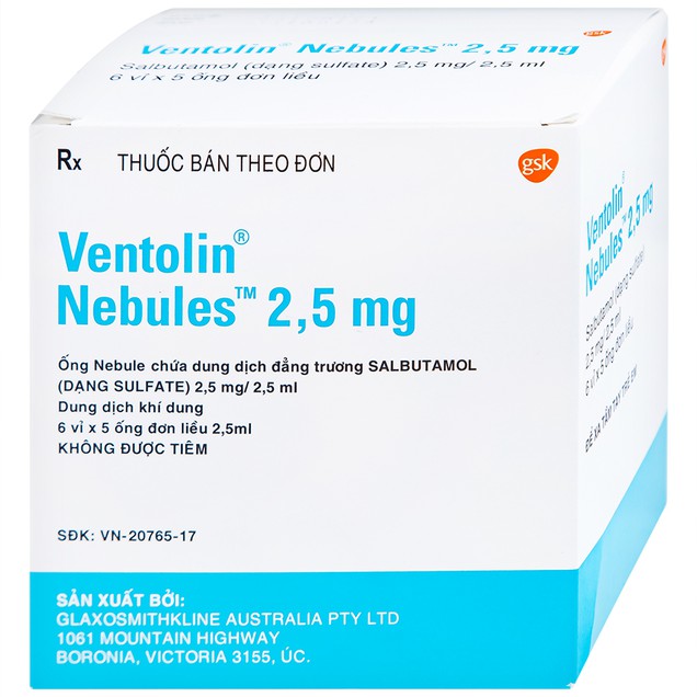 Dung dịch khí dung Ventolin Nebules 2.5mg điều trị, ngăn ngừa co thắt phế quản