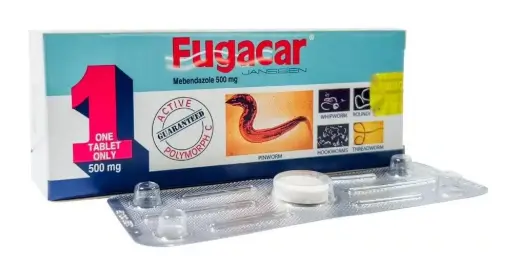 Fugacar Mebendazol 500mg Original ( mẫu mới ) hộp 1 viên Thái Lan