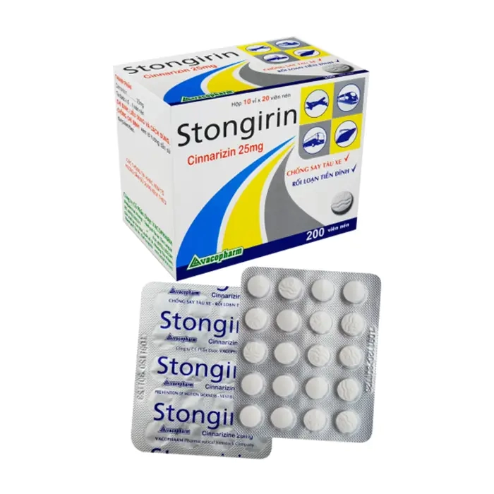 Stongirin 25mg Vacopharm 10 vỉ x 20 viên – Thuốc phòng say tàu xe, rối loạn tiền đình