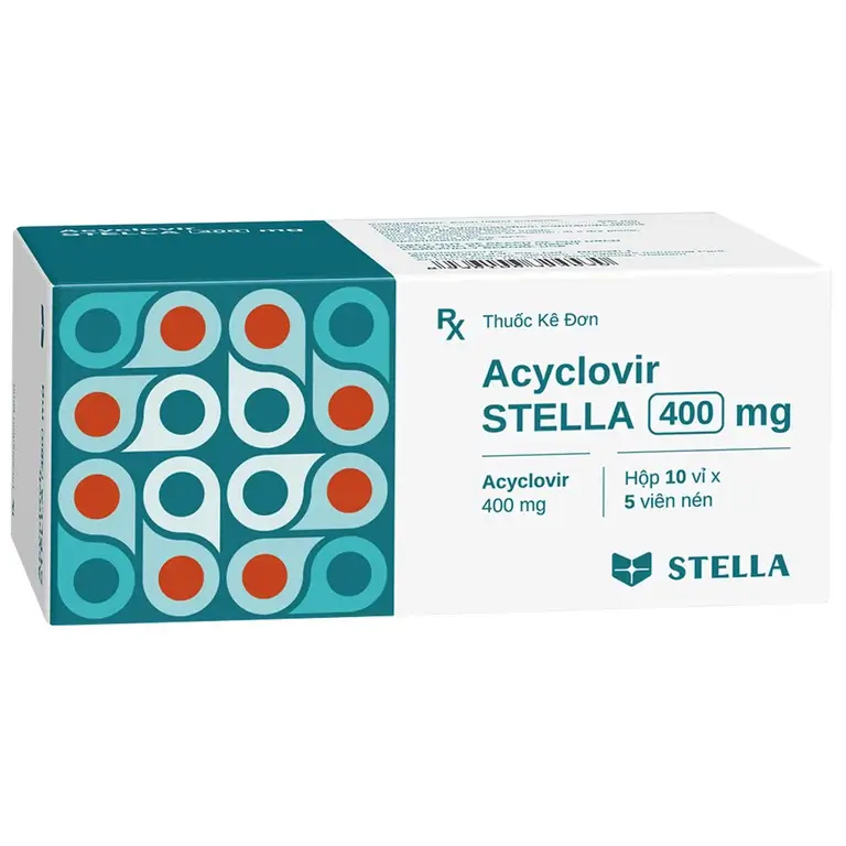 Thuốc Acyclovir 400mg Stella Pharm điều trị nhiễm Herpes simplex trên da và màng nhầy (10 vỉ x 5 viên)