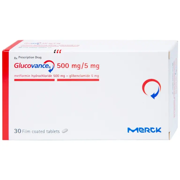 Thuốc Glucovance 500mg/5mg Merck điều trị bệnh đái tháo đường típ 2 (2 vỉ x 15 viên).