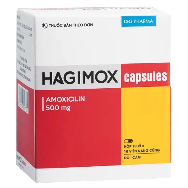 Thuốc Hagimox Capsules 500mg DHG điều trị nhiễm khuẩn (10 vỉ x 10 viên)
