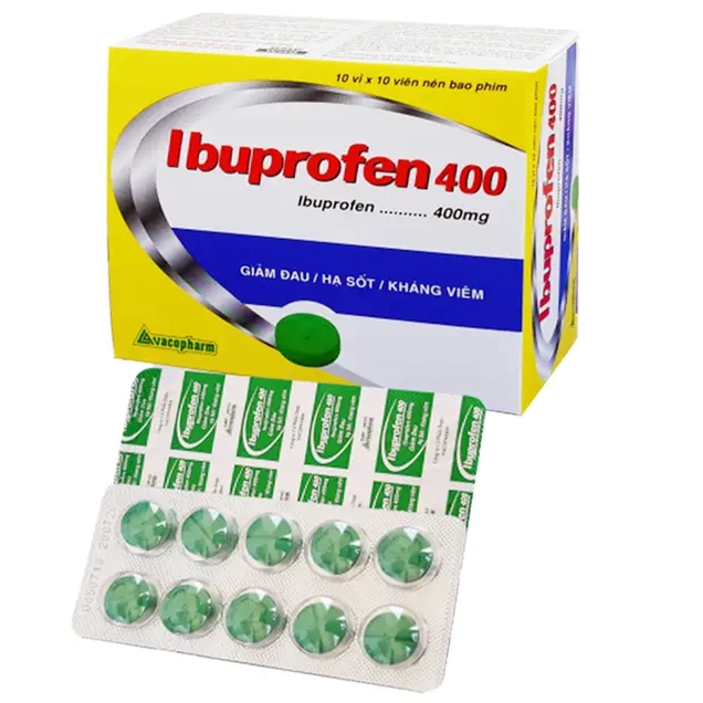 Thuốc Ibuprofen 400 Vacopharm giảm nhức đầu, đau răng, đau thần kinh (10 vỉ x 10 viên)