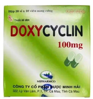 Thuốc kháng sinh Doxycycline 100mg Minh Hải hộp 10 vỉ x 10 viên nang cứng