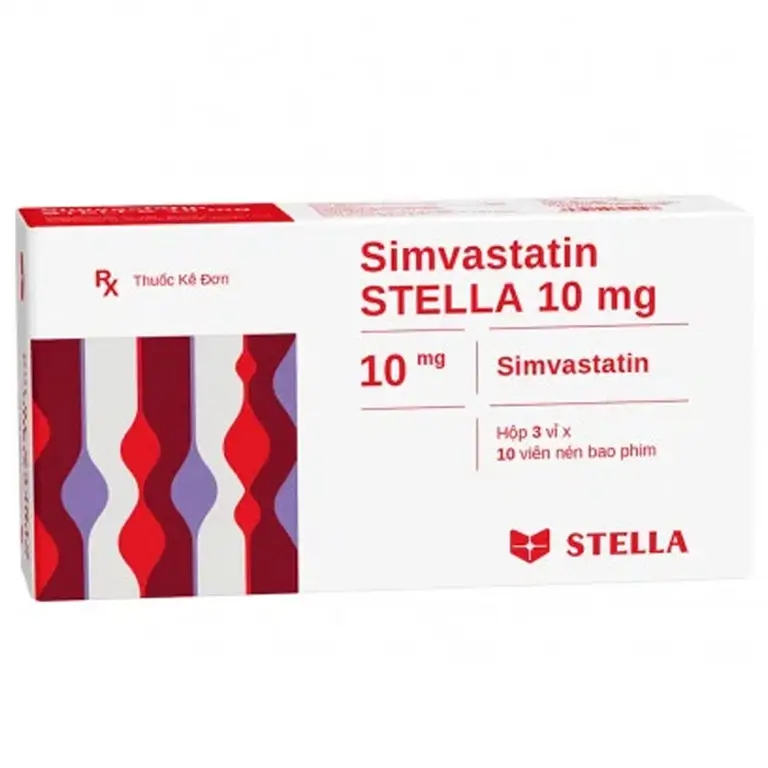 Thuốc Simvastatin Stella 10mg điều trị rối loạn lipid máu (3 vỉ x 10 viên)