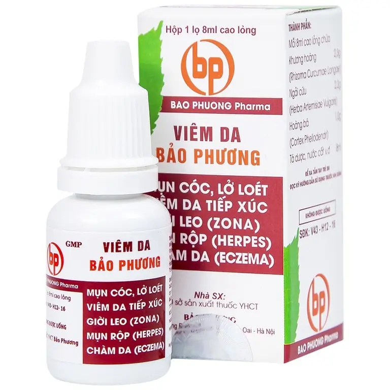 Thuốc Viêm Da Bảo Phương điều trị mụn cóc, lở loét viêm da tiếp xúc giời leo (8ml)