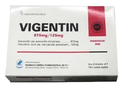 Thuốc Vigentin 875mg/125mg Pharbaco điều trị các chứng nhiễm khuẩn (2 vỉ x 7 viên)