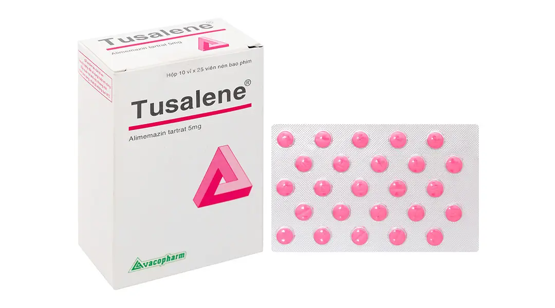 Tusalene 5mg trị triệu chứng các dạng dị ứng, ho khan, mất ngủ (10 vỉ x 25 viên)