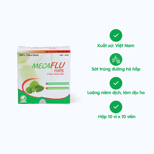 Viên nang Mecaflu Forte hỗ trợ sát trùng đường hô hấp (10 vỉ x 10 viên)